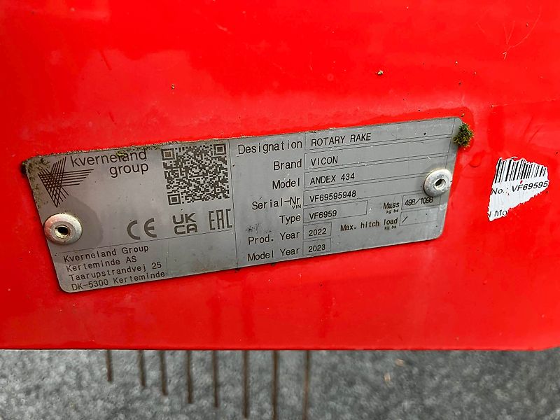 Vicon Andex 434 Single Rotor Rake For Sale