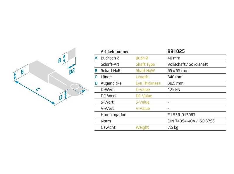 RUHLICKE Ucho dyszla końcówka 40mm do wspawania dyszel na sworzeń hak